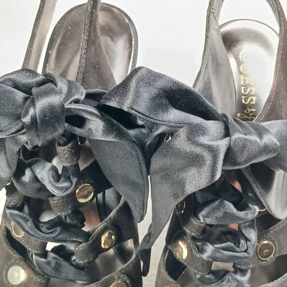 Guess by Marciano PManella Black Multi Suede Lace-Up Wedge Sandals 8 w/ Box VGUC - Picture 10 of 16